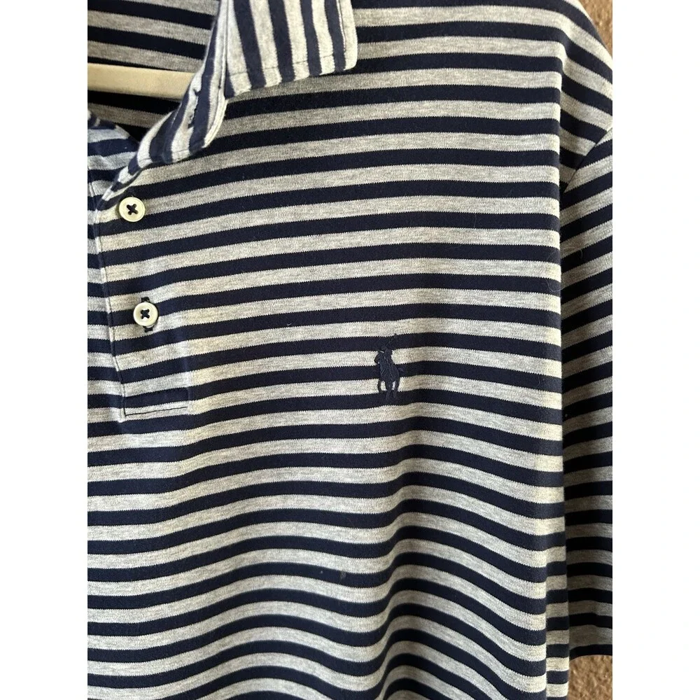 Ralph Lauren Polo Sz XL Gray Navy Stripe. Pima Cotton Soft Touch. Luxury Shirt